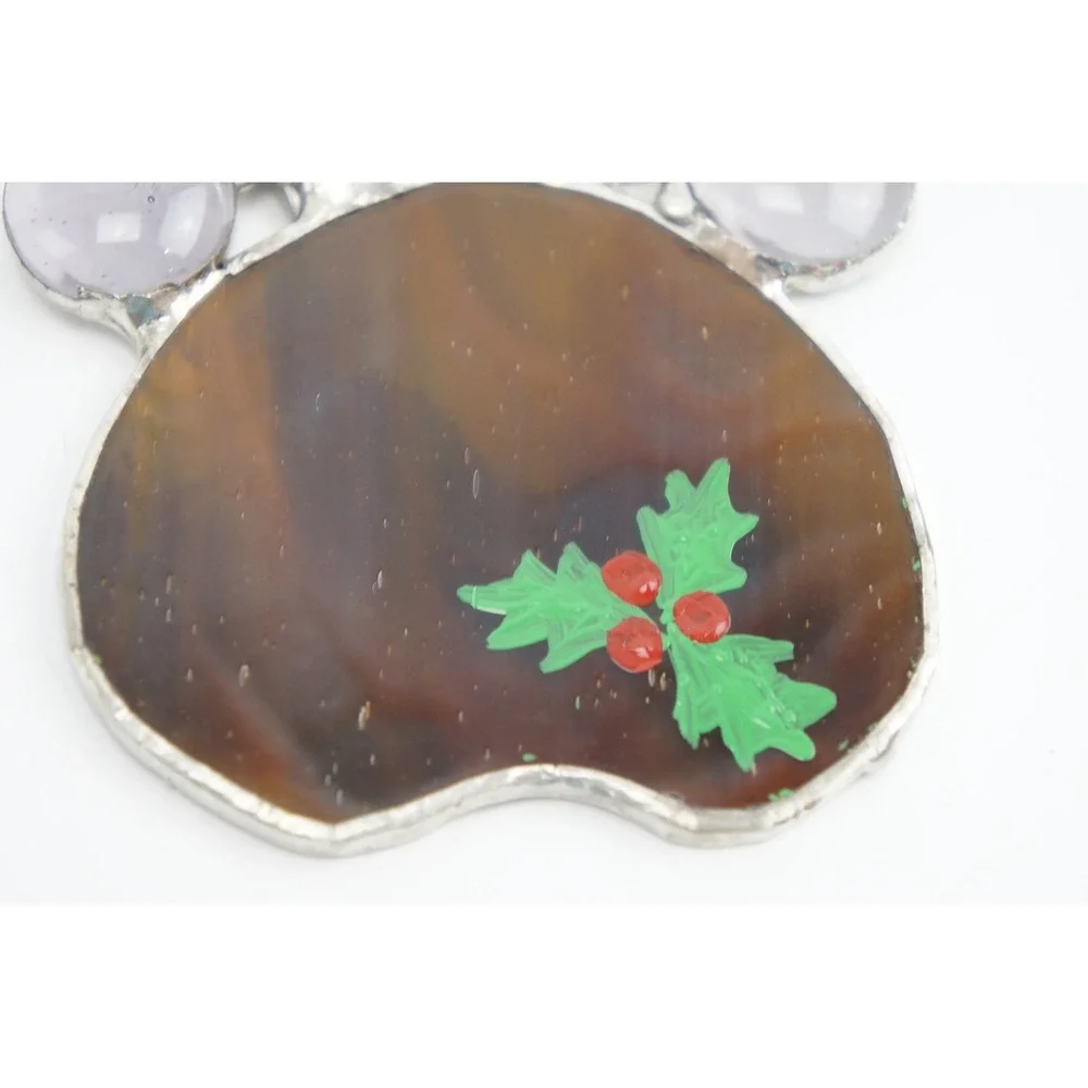 Handmade Paw Print Ornament Brown Stained Glass Holly Christmas Excellent
